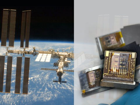 Graphics composition showing the International Space Station (ISS) and the IRIS sensors
