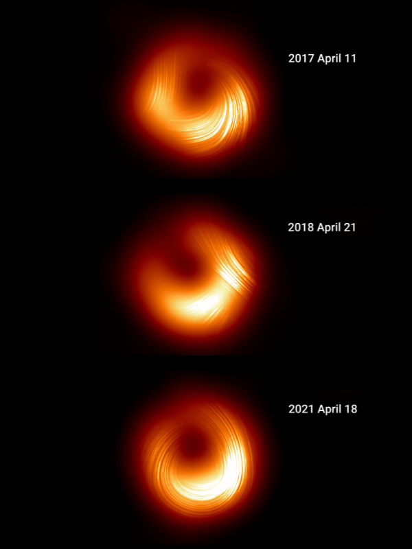 New images from the Event Horizon Telescope (EHT) collaboration have revealed a dynamic environment, with variable polarisation patterns in the magnetic fields of the supermassive black hole M87*.