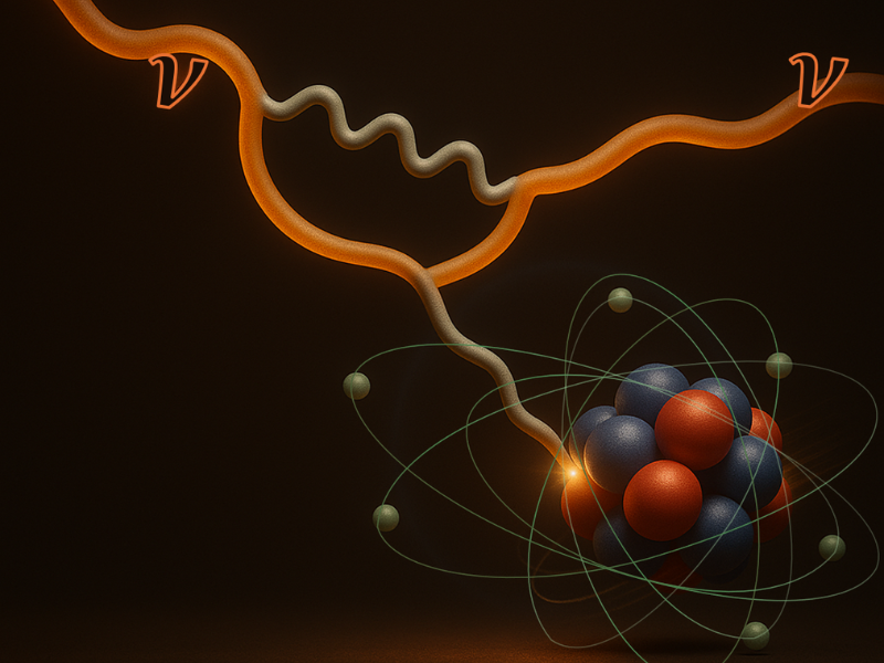 Rappresentazione artistica di un neutrino che interagisce con un nucleo atomico