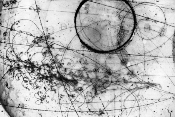 Immagine dell'interazione dei neutrini nella camera a bolle del Fermilab scattata nell'aprile 1976 ©Fermilab