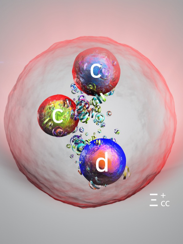 L'immagine mostra una rappresentazione artistica della particella Xi_cc+