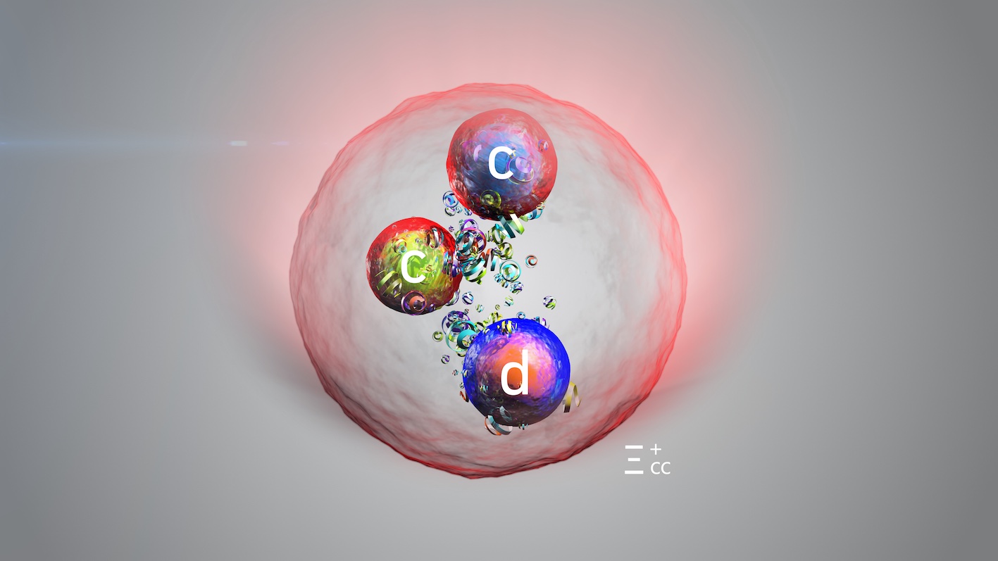 L'immagine mostra una rappresentazione artistica della particella Xi_cc+