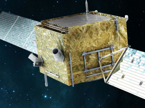 Rappresentazione artistica del satellite DAMPE. ©The DAMPE collaboration