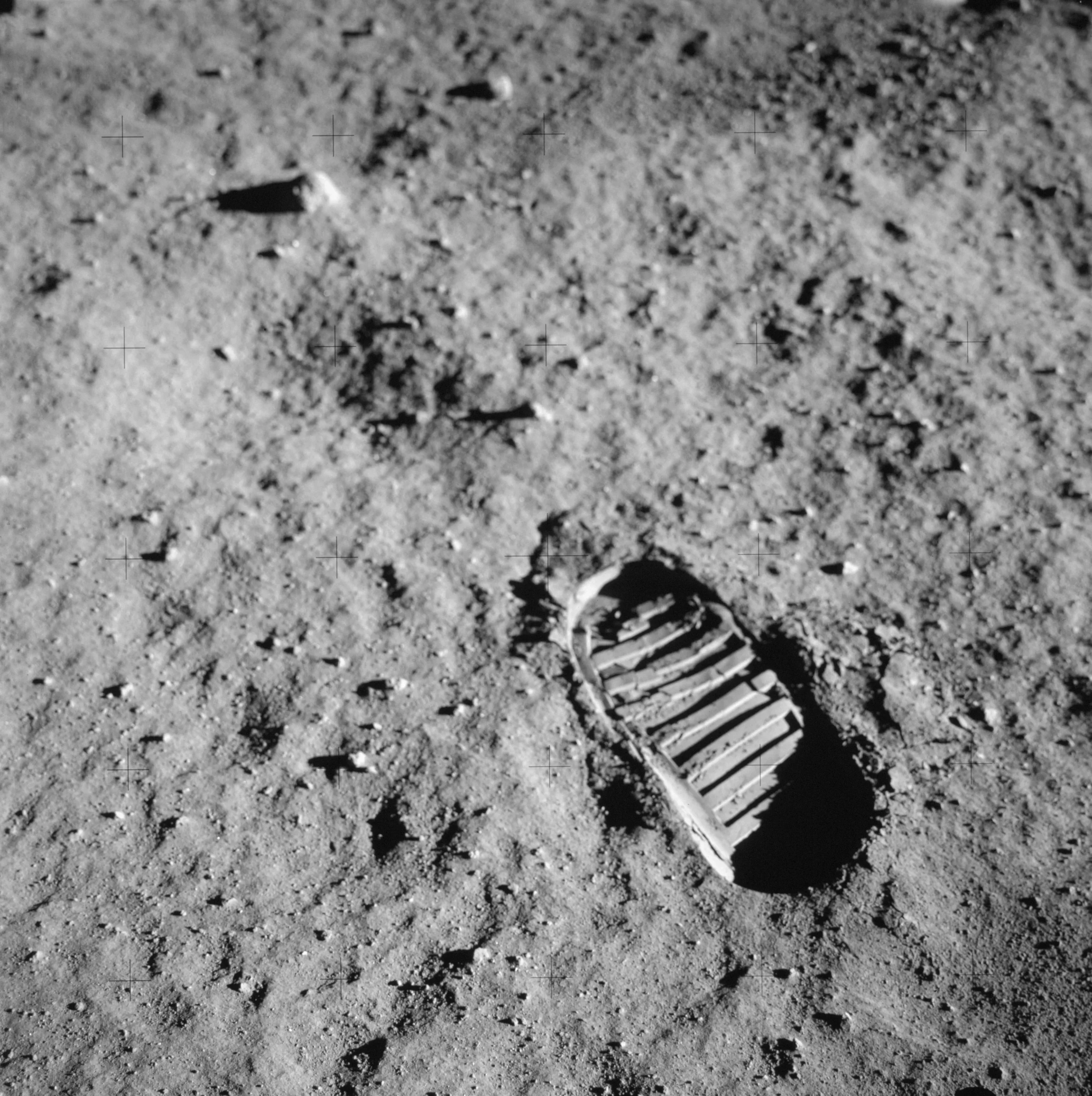 Astronaut bootprint on the lunar soil, photographed with a 70 mm camera on the lunar surface during the extravehicular activity (EVA) of the Apollo 11 mission on the Moon. Credit NASA