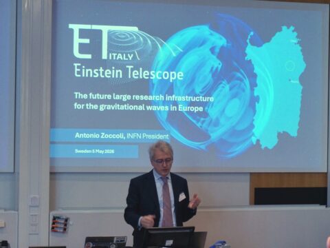 Un momento della presentazione del presidente dell'INFN Antonio Zoccoli nel corso dell'evento The Einstein Telescope Project and Beyond: Science and Technology for Future Gravitational Wave Detectors, Stoccolma, Svezia