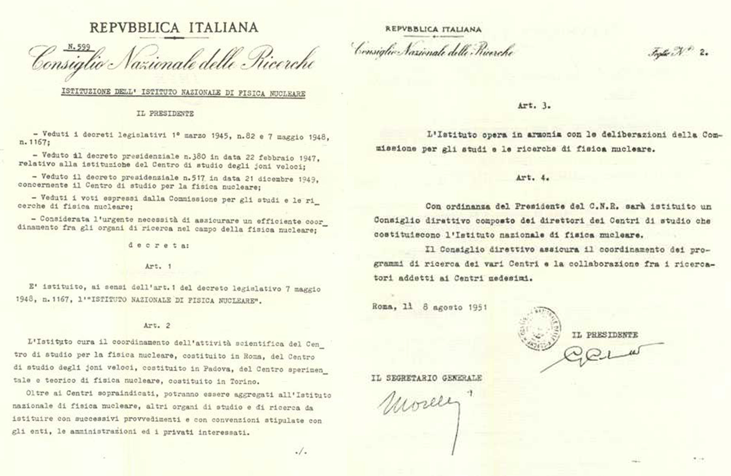 Atto costitutivo dell'INFN Atto costitutivo dell'INFN